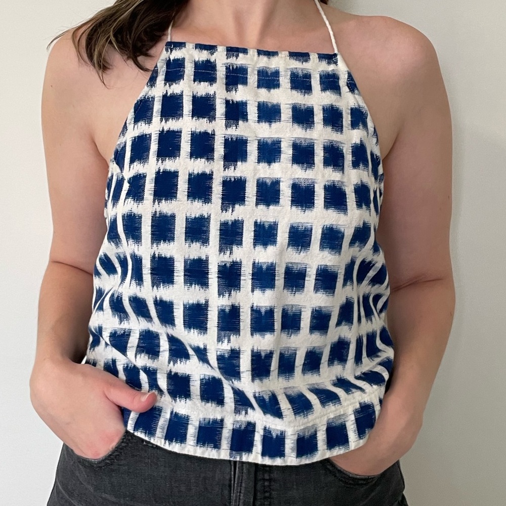 Free People Luau Lessons Ikat Tank Cami Apron Blouse Top Summer Strappy Grid